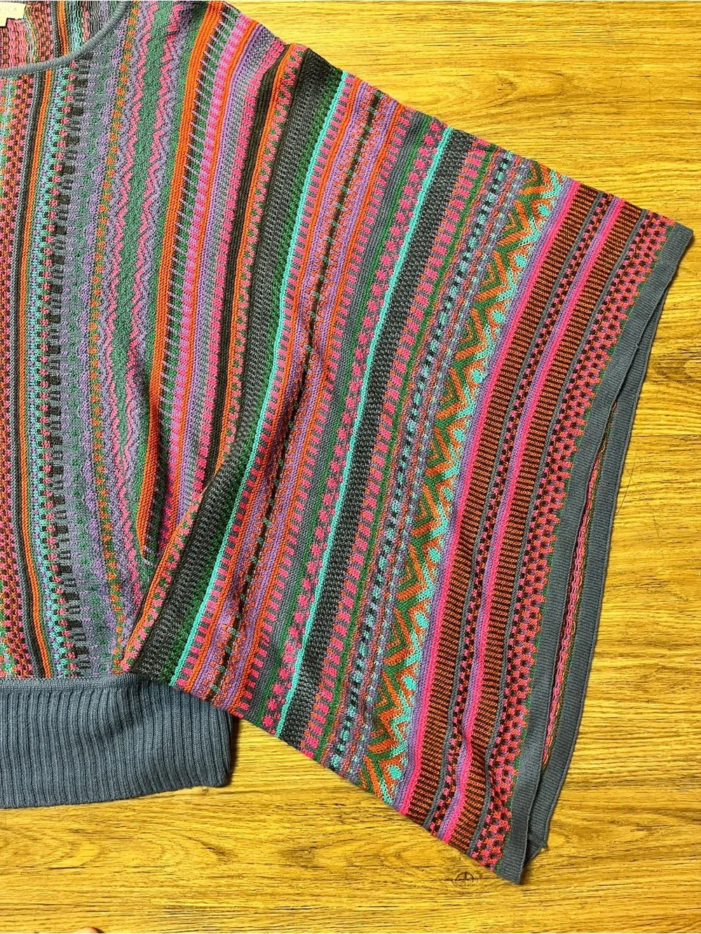 NOVICA Peruvian Knit Poncho Sweater Alpaca Blend Multicolor Striped Boho Fiesta